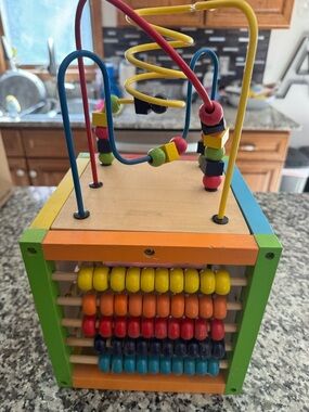 Wooden Multi-Activity Bead Maze Cube - Colorful Learning Toy for Kids